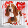 Basset Hound On Red Print Shower Curtains-Free Shipping