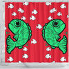 Fish Print On Red Shower Curtain-Free Shipping