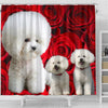 Bichon Frise On Rose Print Shower Curtain-Free Shipping