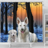 Cute White Shepherd Print Shower Curtains-Free Shipping