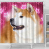 Akita On Pink Print Shower Curtains-Free Shipping